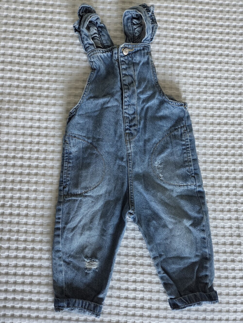 Zara Denim Ruffle Strap Overalls